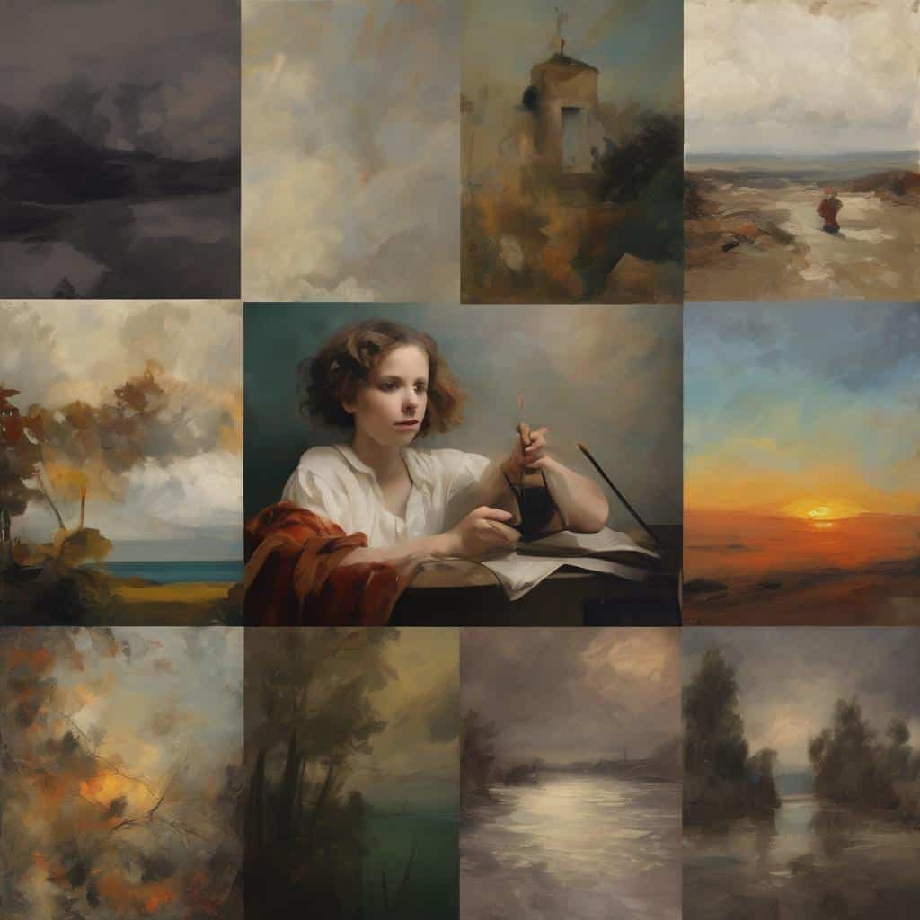 Άνθρωπος ζωγραφισμένος σε καμβά με τοπία και αρχιτεκτονικά στοιχεία, εμπνευσμένα από την αρχιτεκτονική και τη φύση.